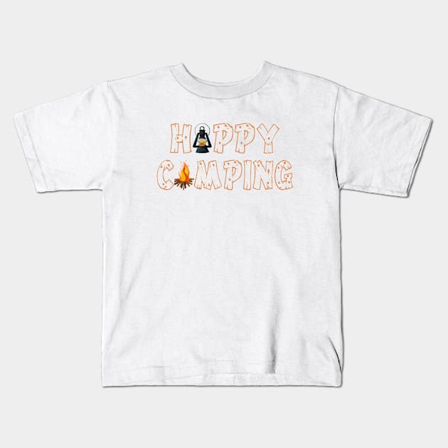 Happy Camping Kids T-Shirt by SpaceManSpaceLand